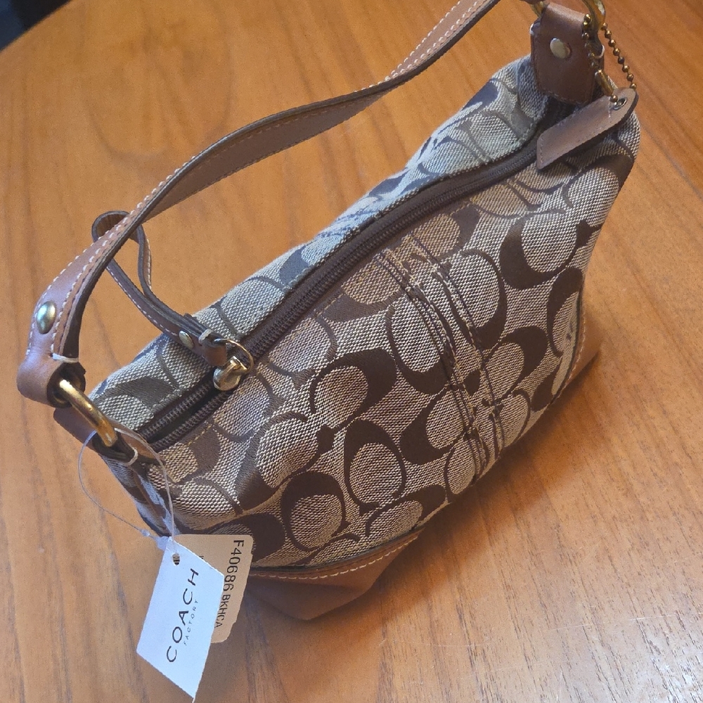 Coach Tan and Brown Signature Shoulder Bag